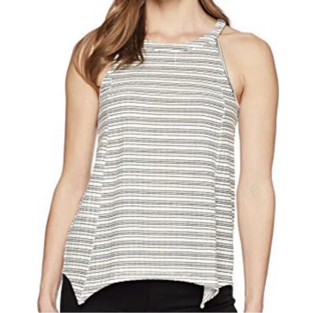 Vince Camuto Fitted Asymmetrical White and Gray Tank Top